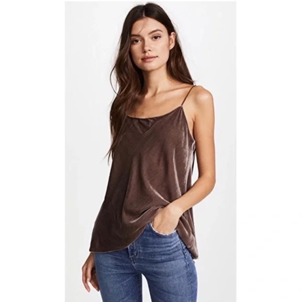 VINCE NWT Velvet Spaghetti Strap Camisole Cami Tank Top Cocoa Bean M Brown - Picture 1 of 10